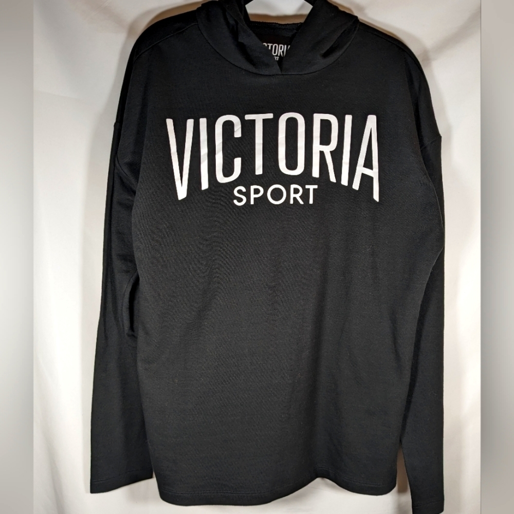 New Victoria Sports Black Long Sleeve Hoodie Cotton Blend Size Small
